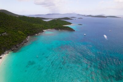 Aerial over the U.S. Virgin Island Beaches of St. Thomas and St. John